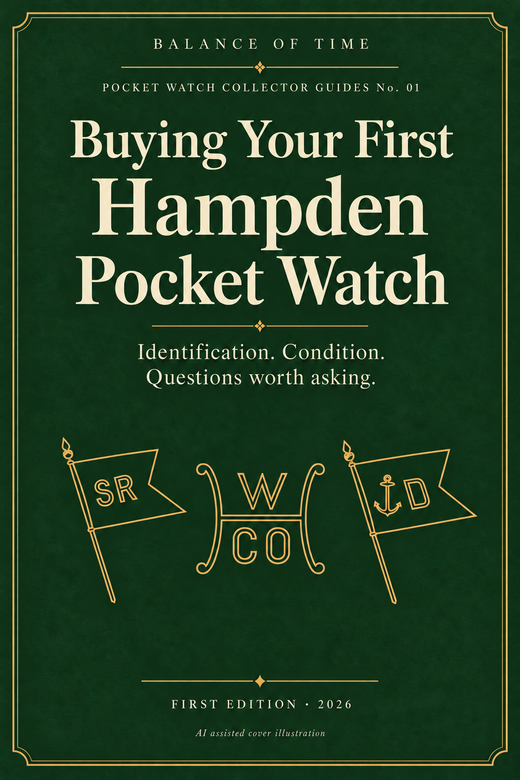 Buying Your First Hampden Pocket Watch. Pocket Watch Collector Guides No. 01. Approved decorative cover, AI assisted.