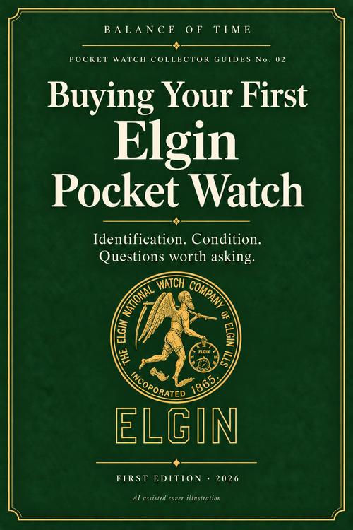 Buying Your First Elgin Pocket Watch. Pocket Watch Collector Guides No. 02. Approved decorative cover, AI assisted.