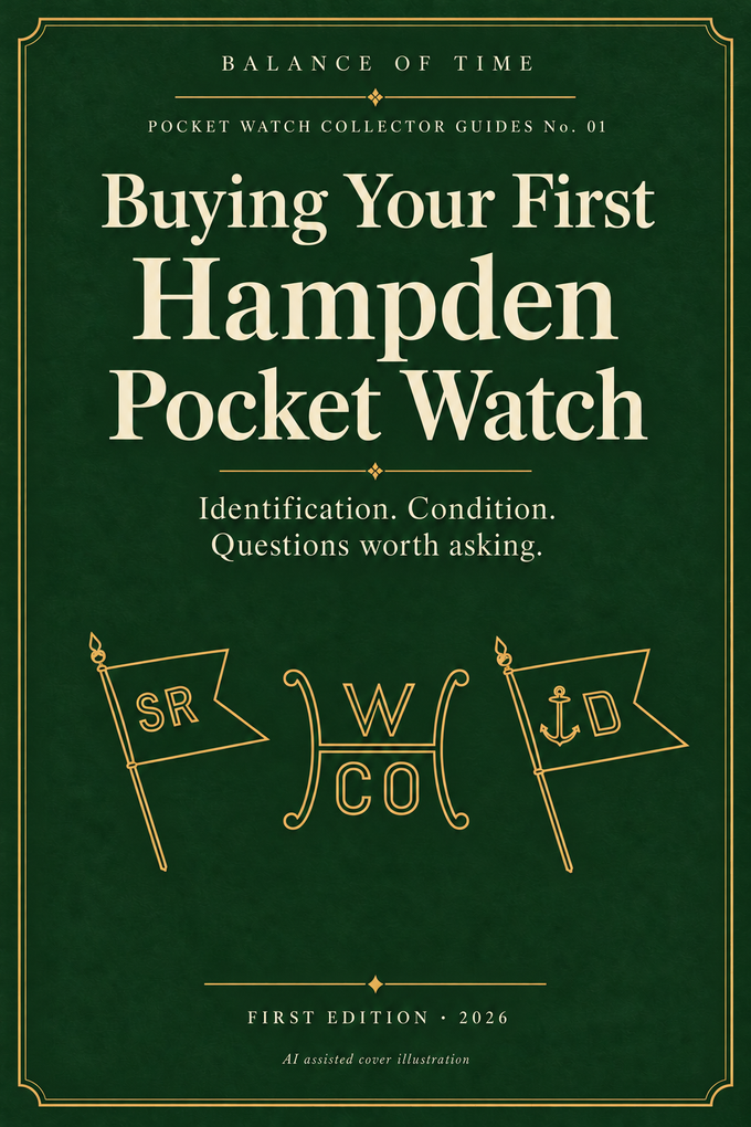 Buying Your First Hampden Pocket Watch. Pocket Watch Collector Guides No. 01. Approved decorative cover, AI assisted.