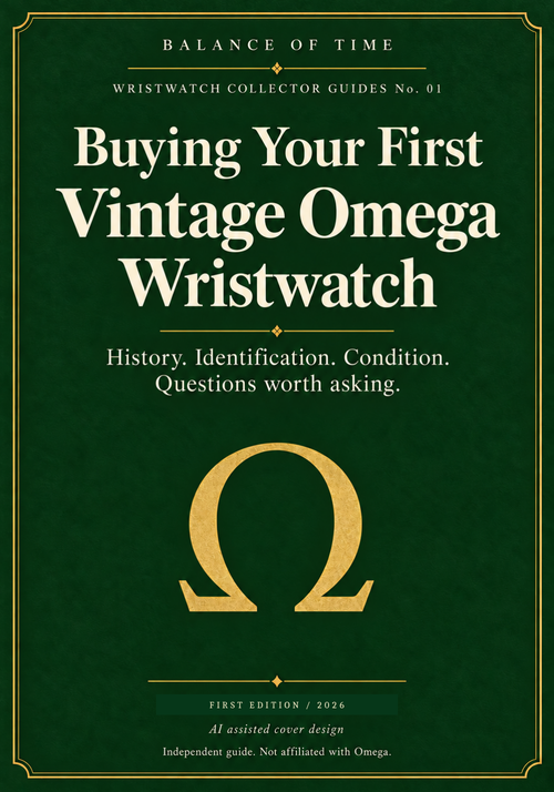 Buying Your First Vintage Omega Wristwatch. First edition, 2026. Approved cover with AI assisted decorative artwork.
