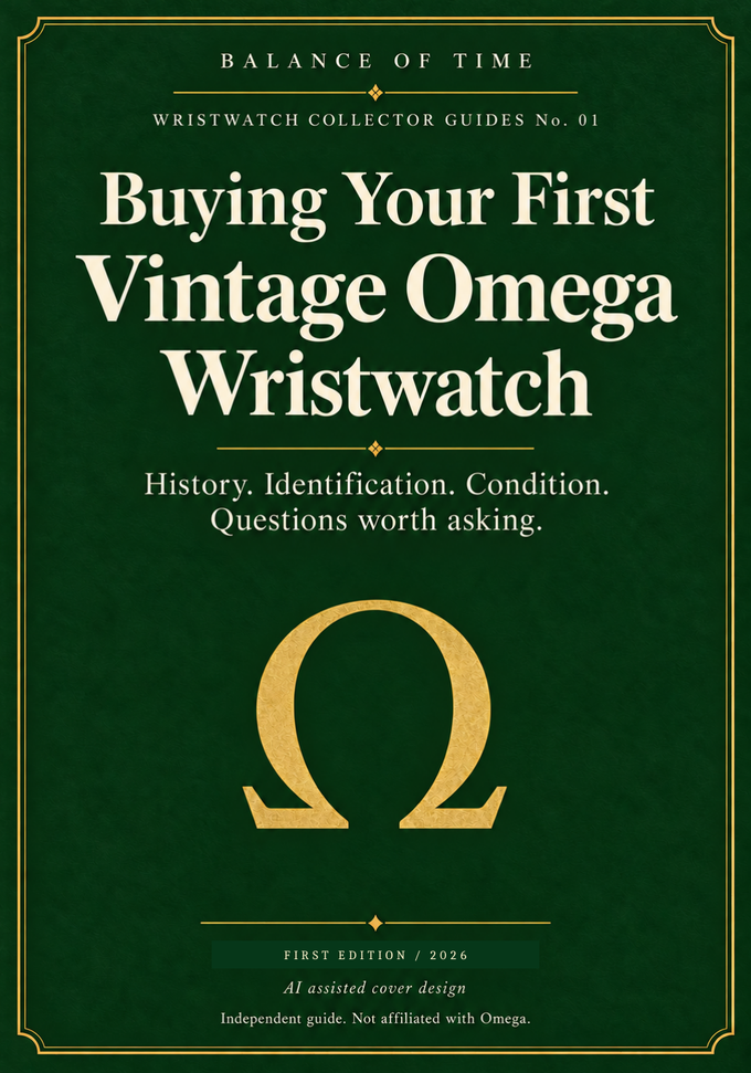 Buying Your First Vintage Omega Wristwatch. First edition, 2026. Approved cover with AI assisted decorative artwork.